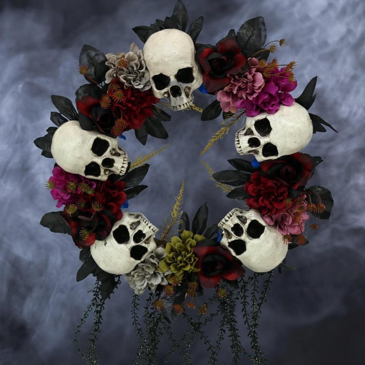 Royallure Halloween Multi-Color Wreath with Skulls and Eyeball Accents 24 Inch Decor