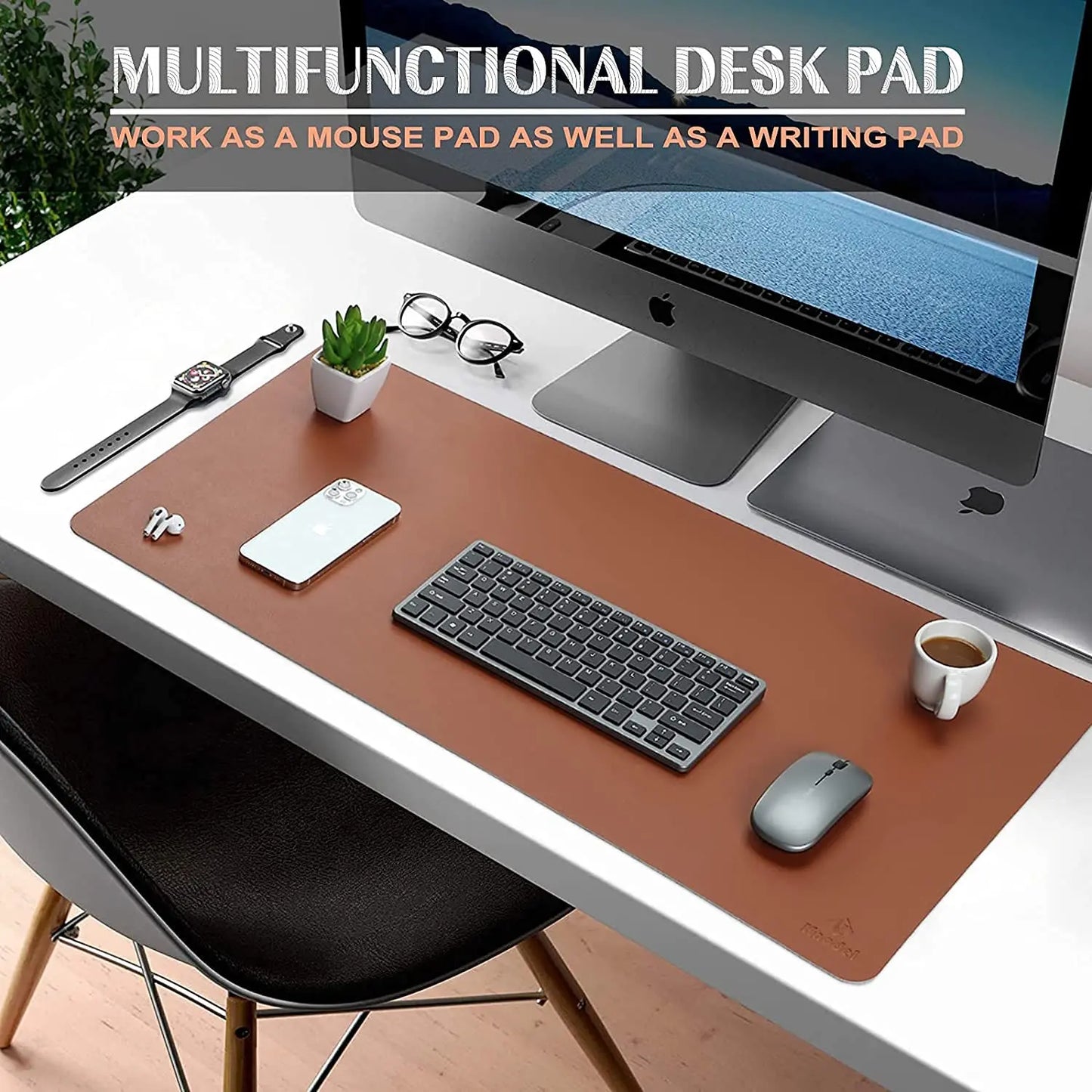 Lumora Non Slip PU Leather Desk Pad with Wrist and Elbow Support for Office, Gaming