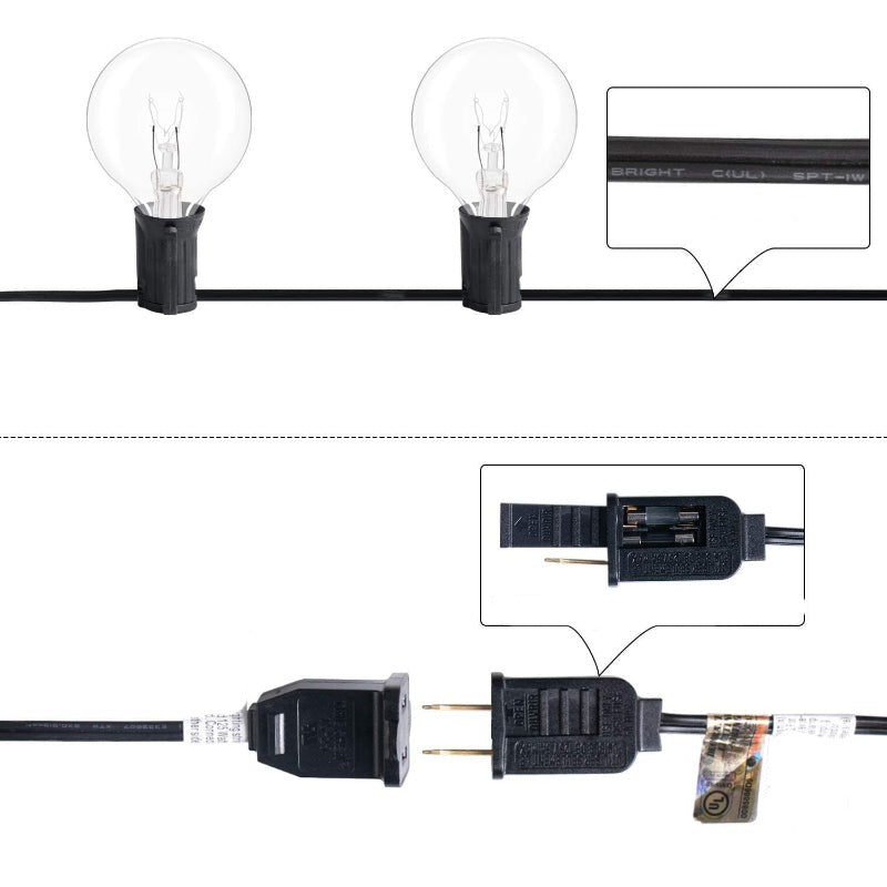 Royaleva Outdoor Dimmable String Lights - 20 ft LED Ambiance Lighting - Black / 20 ft
