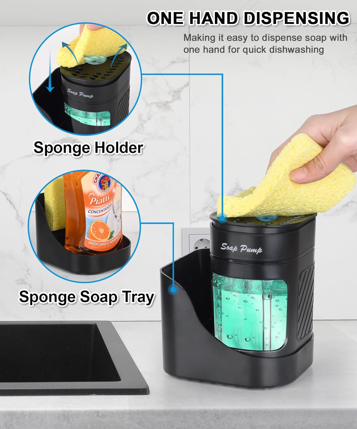 Luxora Kitchen Dish Soap Dispenser with Sponge Holder