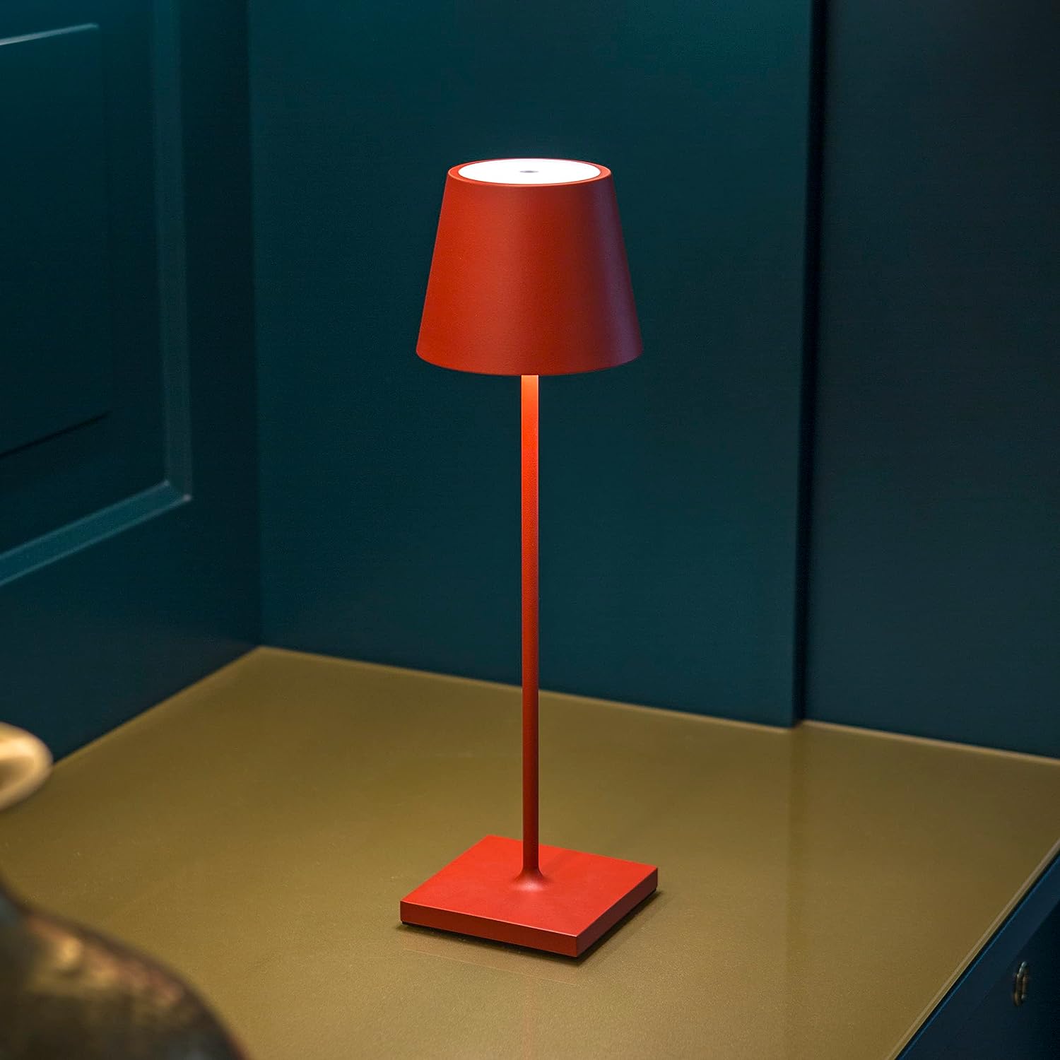 Dimmable Tall Table Lamp - Touch-Activated, USB-C Rechargeable Modern Lighting - Matte Red