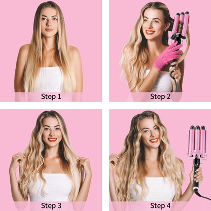 RoyaleGlow 3 Barrel Curling Iron Hair Waver for Effortless Curls