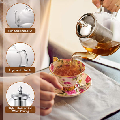 Luxora Blooming And Loose Leaf 1000ml Glass Teapot With Removable Infuser