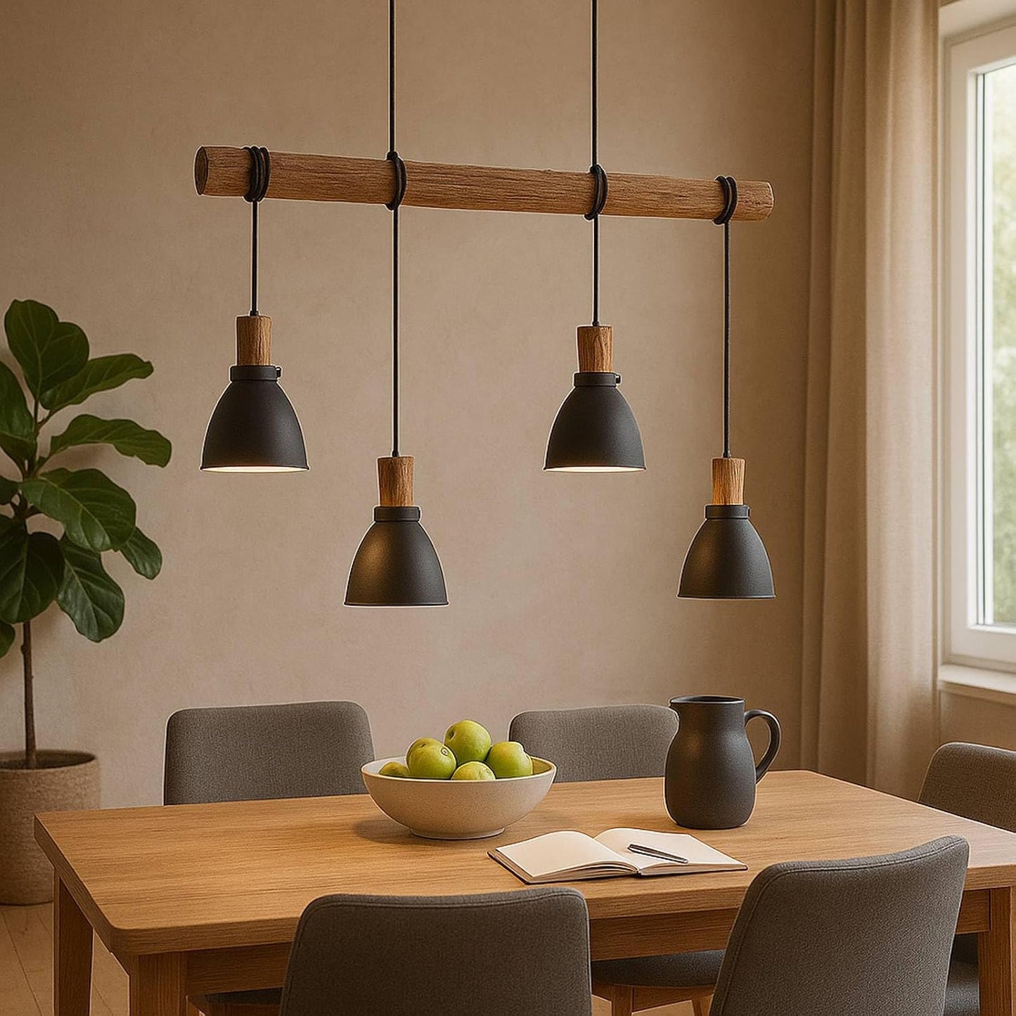 Royallure Rustic Kitchen Pendant Lighting with Adjustable Shades for Dining Island