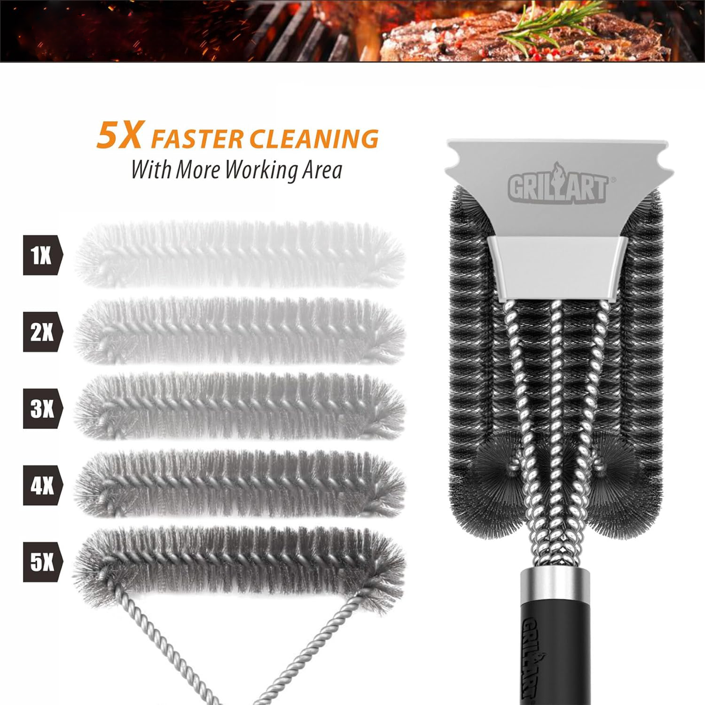 Royaleva 18-Inch Grill Brush with 360-Degree Bristle Design