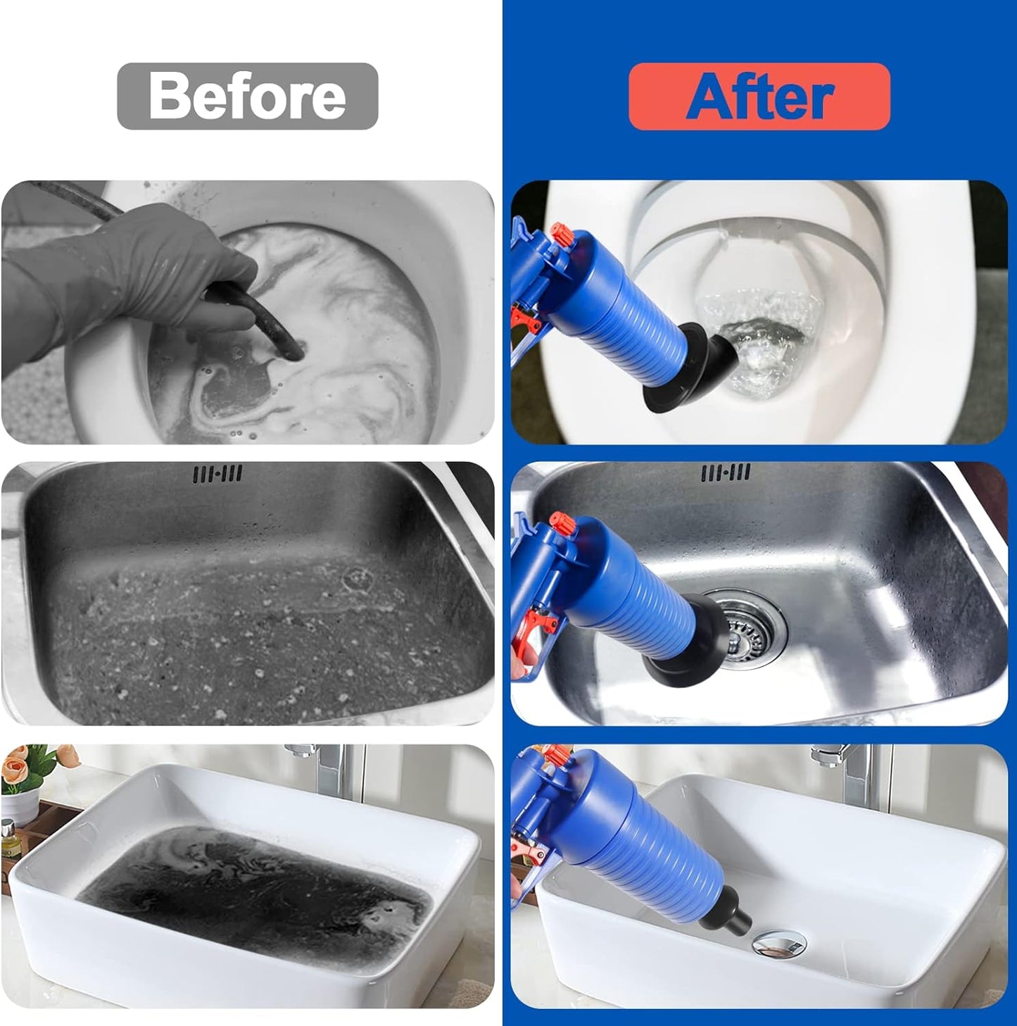 RoyaleGlow Drain Blaster Air Toilet Sink Plunger Gun Drain Clog Remover Tool