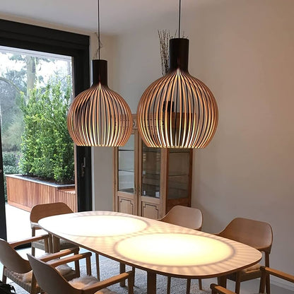 Royelux Modern Slatted Wooden Pendant Light for Dining Room Ambiance