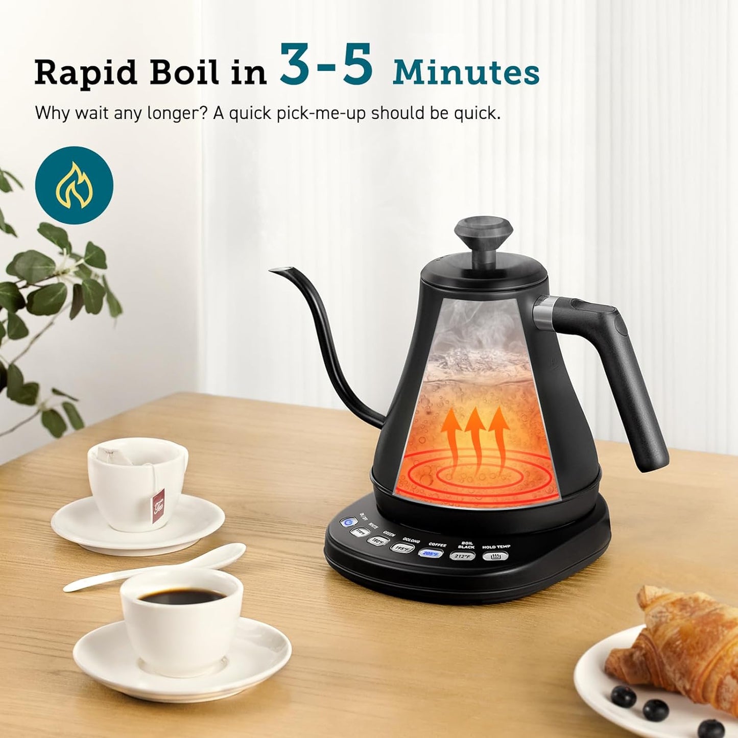 RoyaleGlow Electric Gooseneck Kettle with Temperature Control