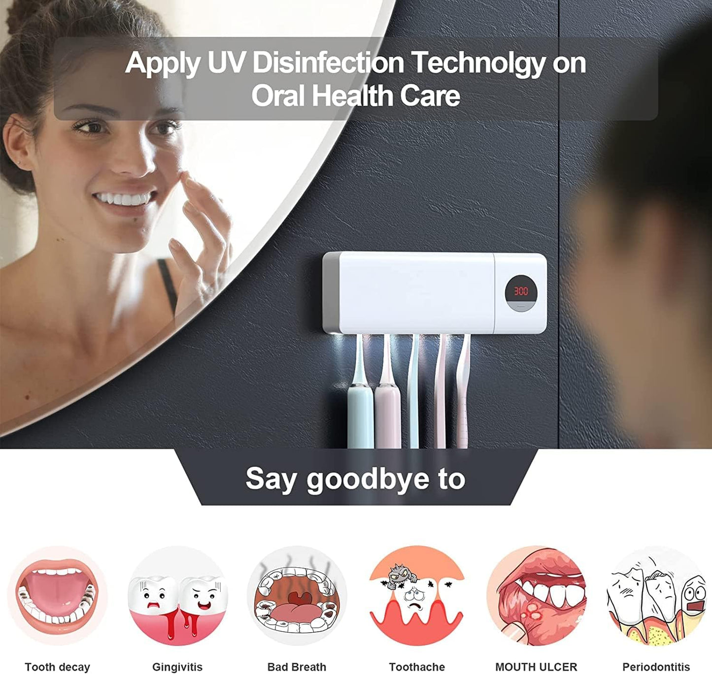 Luxora Antibacterial Toothbrush Sanitizer Holder UV Light