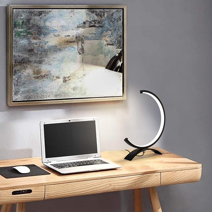 Royelux Modern LED Crescent Desk Lamp - Dimmable, Eye-Care, USB-Powered Table Light
