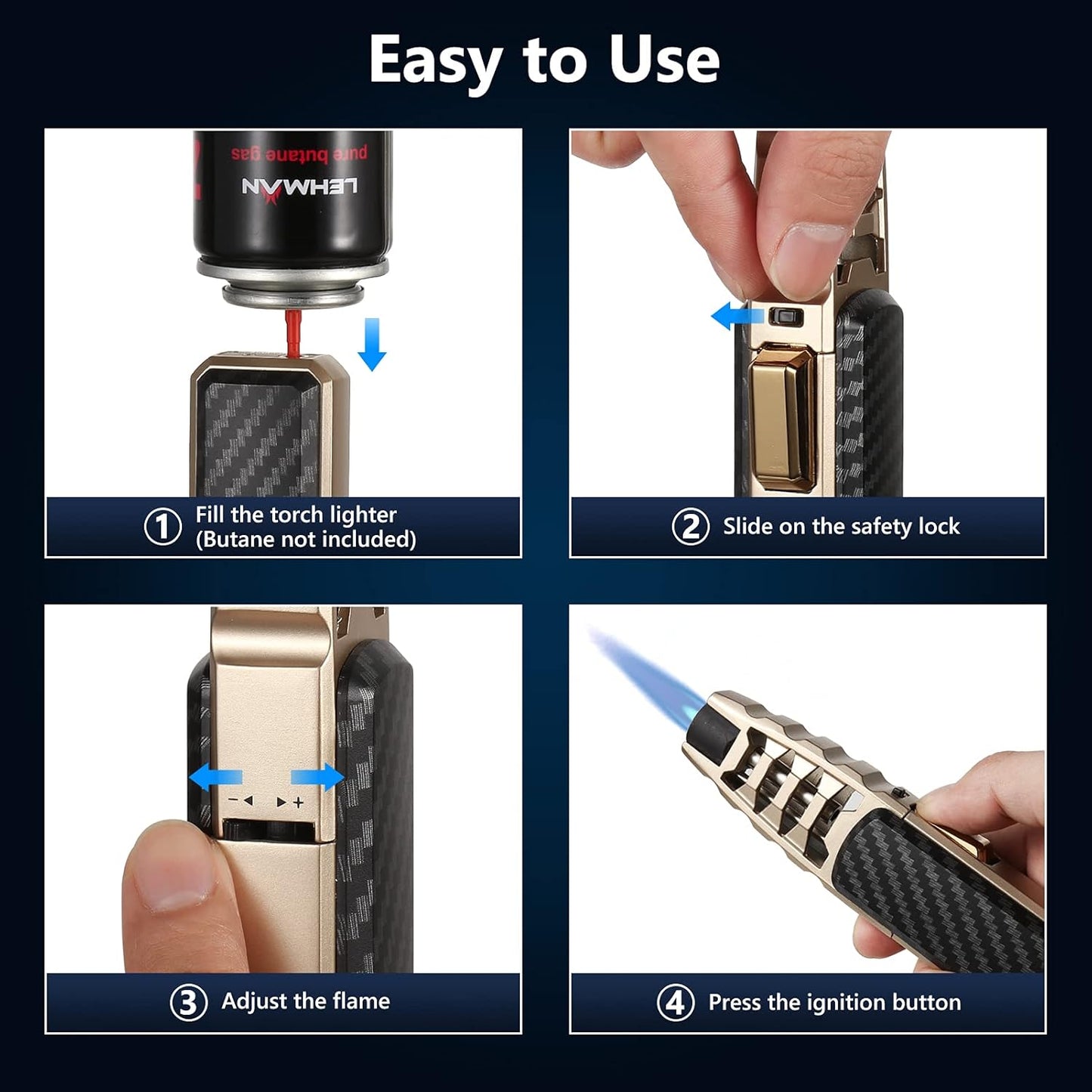 RoyaleGlow Windproof Torch Lighter with Adjustable Flame