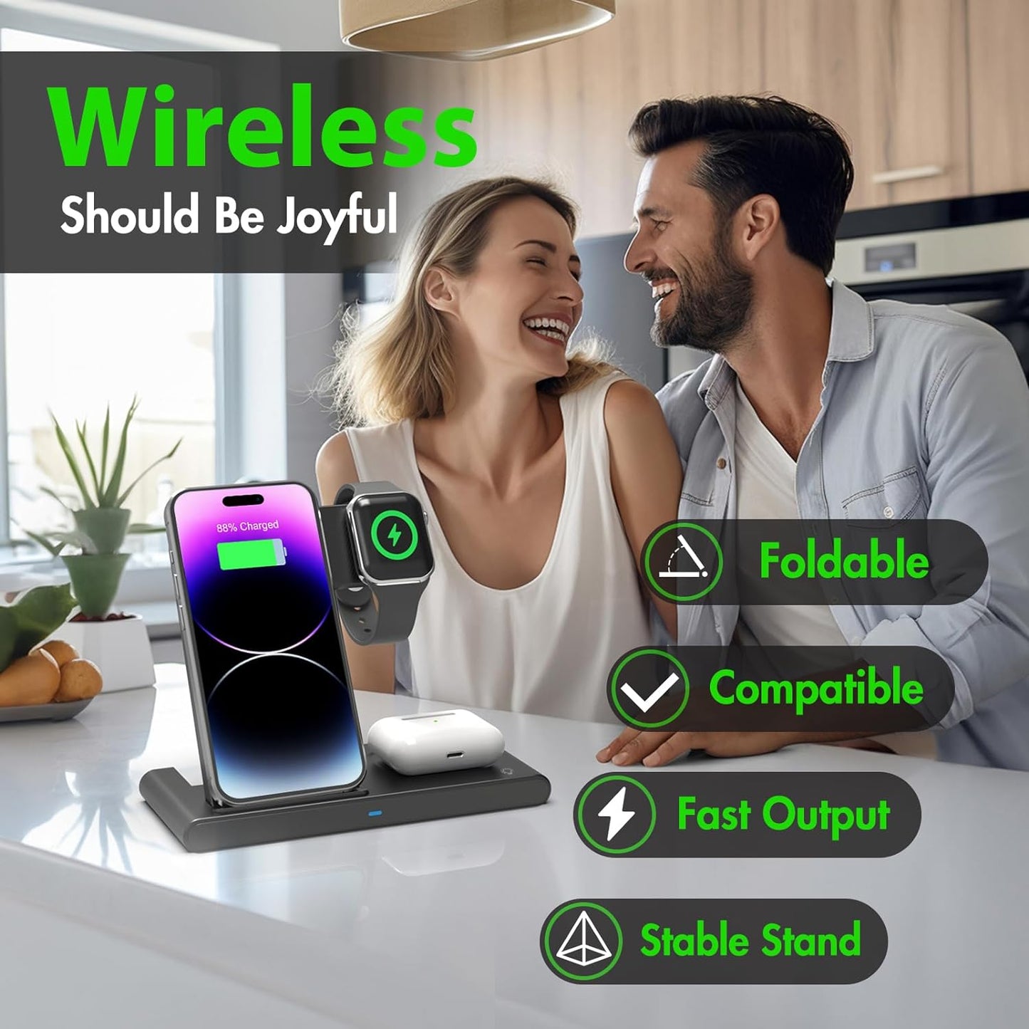 Royaleva 3 IN 1 Wireless Fast Charger Stand For iPhone Watch And AirPod