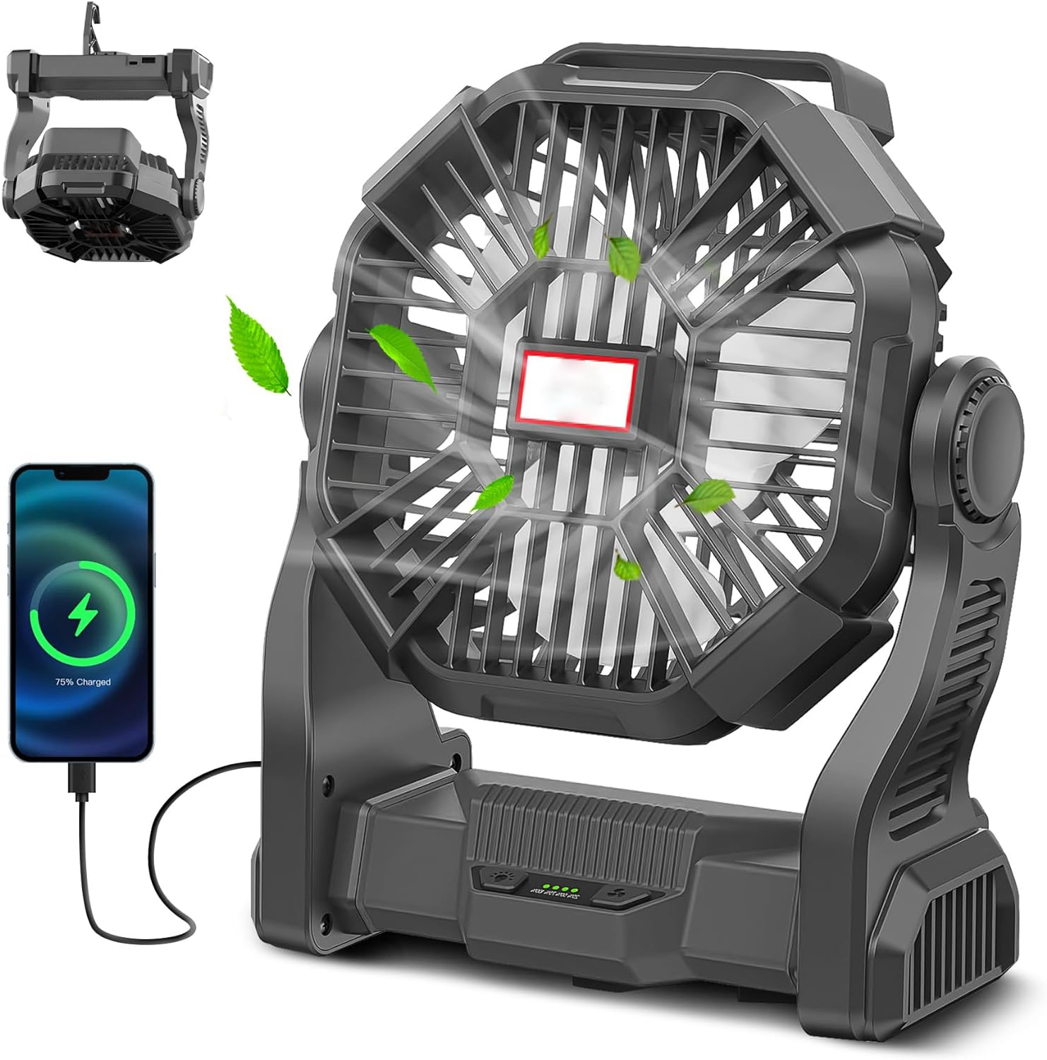 Royaleva Portable Rechargeable Camping Fan with LED Light