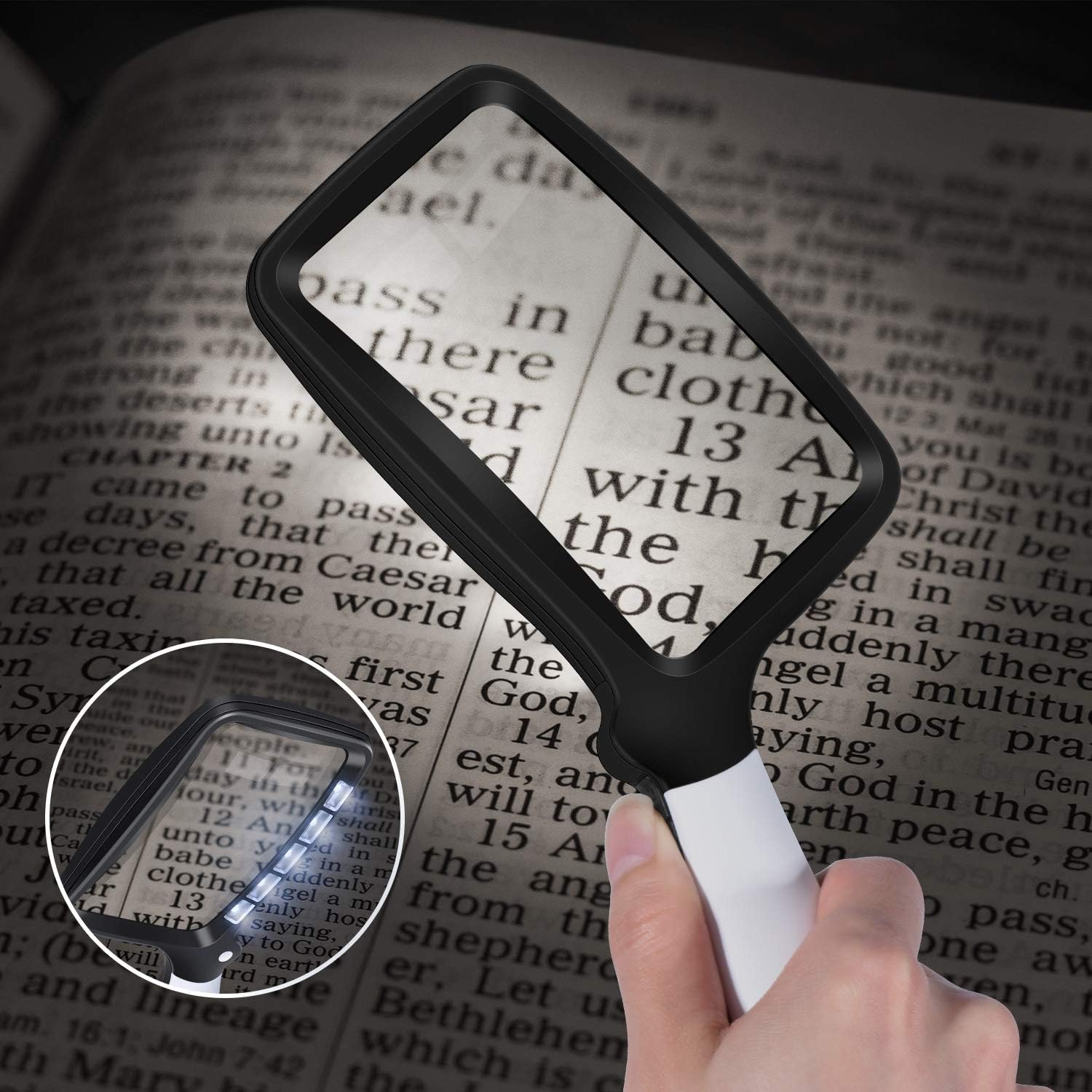 LED Reading Magnifier with 3X Optical Lens – Lightweight, Foldable Handheld Magnifying Glass for Seniors, Low Vision & Small Print Reading