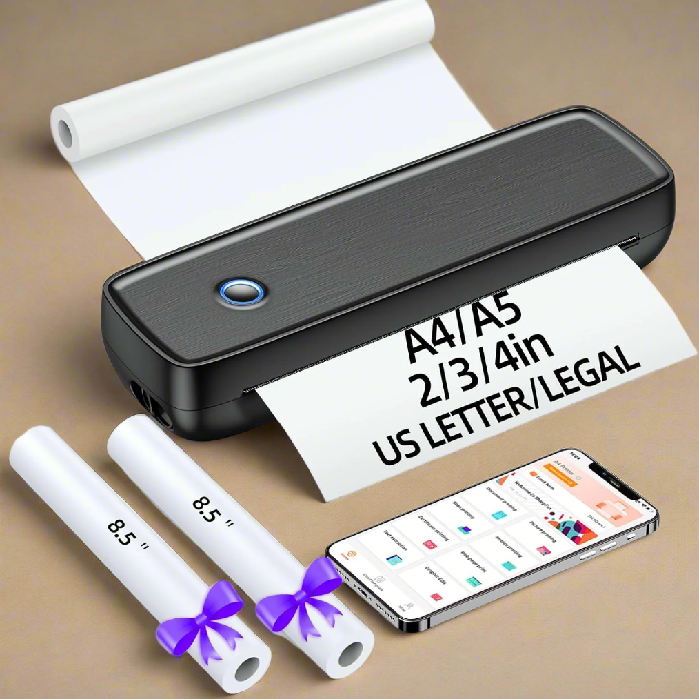 Wireless Portable Inkless Thermal Printer – Compact Bluetooth & USB-C Printer for Mobile, Laptop & On-the-Go Printing