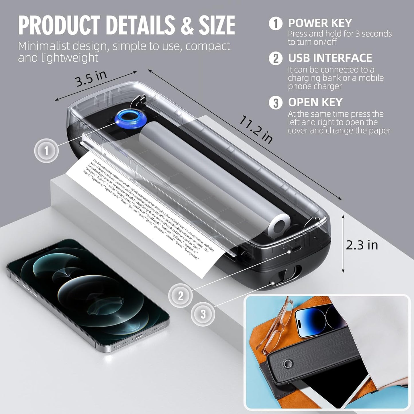 Royaleva Wireless Portable Inkless Thermal Printer Compact
