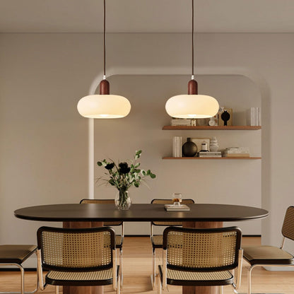 RoyaleGlow Nordic Minimalist Glass Pendant Light with Wood Accent for Dining