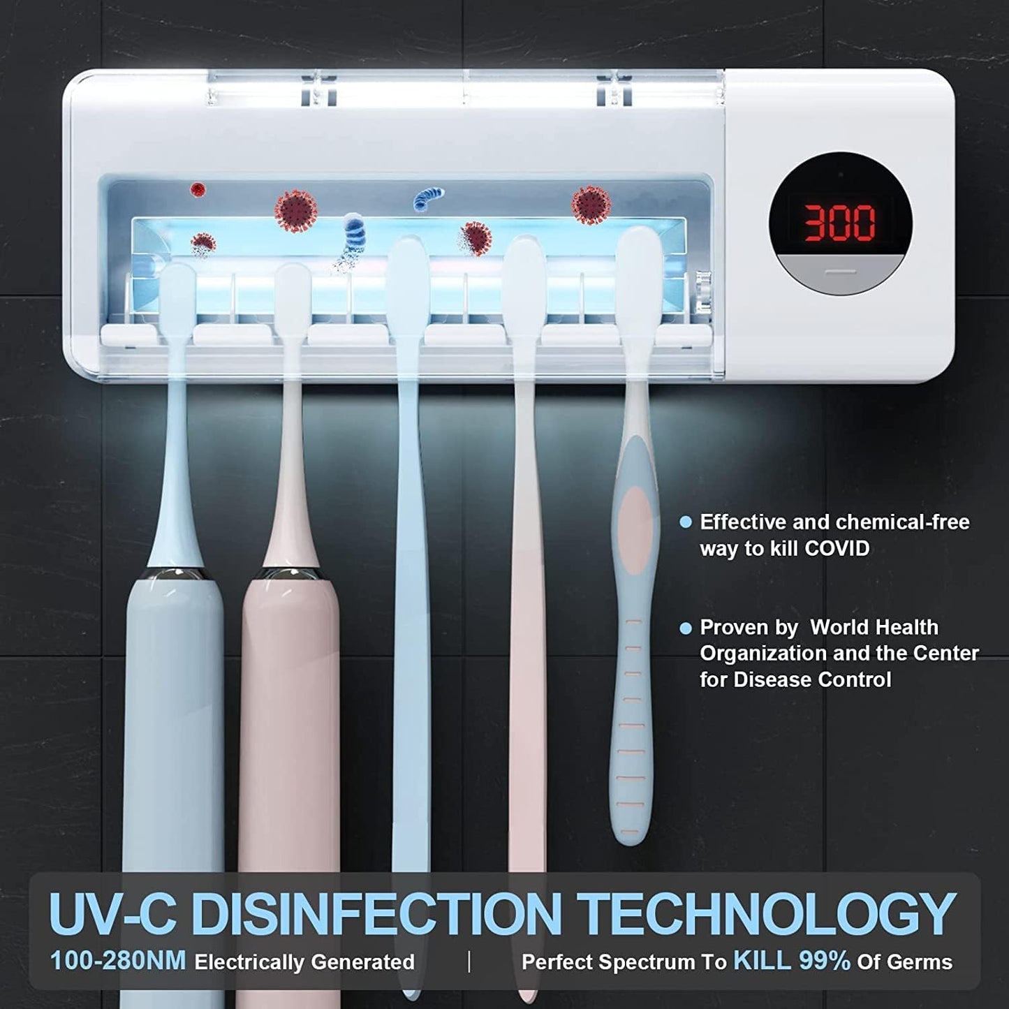 Luxora Antibacterial Toothbrush Sanitizer Holder UV Light