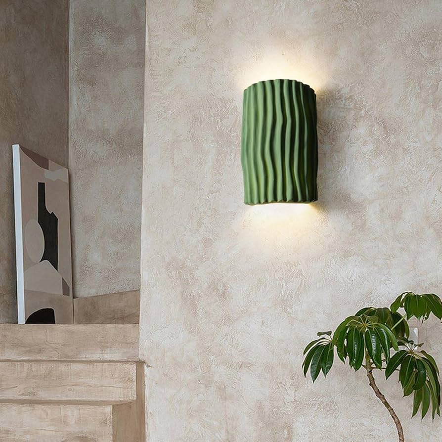 LuxRoyale Pleated Resin Wall Lamp Sconce With Soft Ambient Glow Textured Wave Pattern