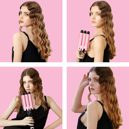 RoyaleGlow 3 Barrel Curling Iron Hair Waver for Effortless Curls