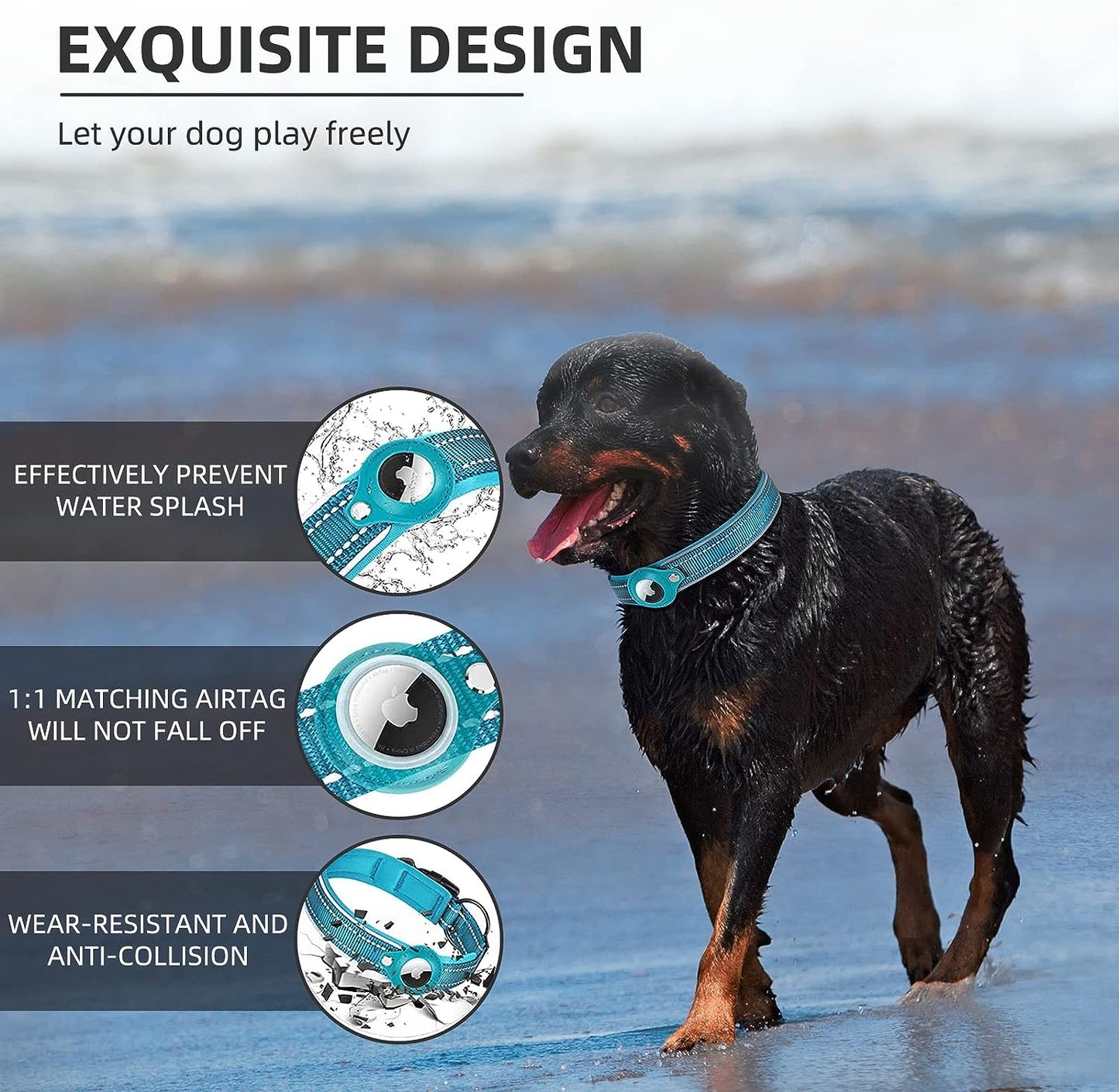 RoyaleGlow AirTag Dog Collar with Reflective Safety Stitching