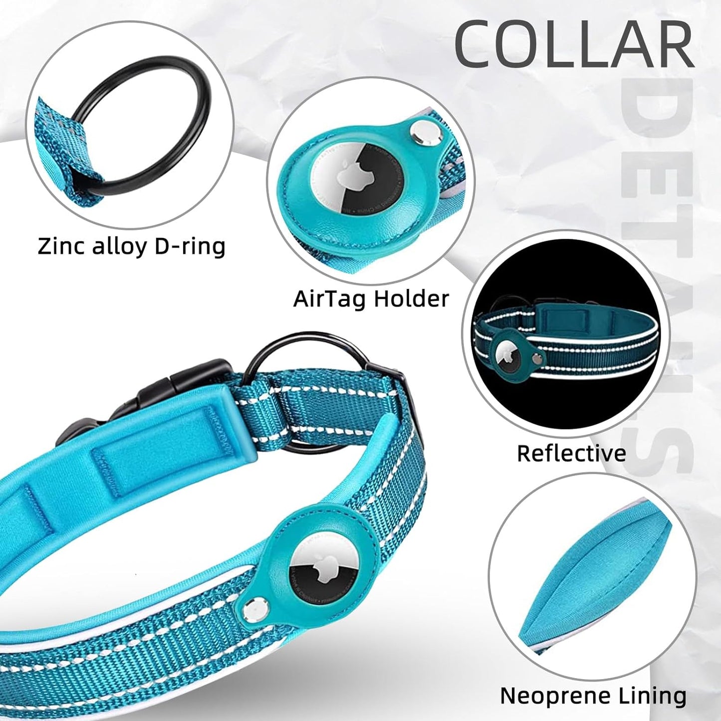 RoyaleGlow AirTag Dog Collar with Reflective Safety Stitching
