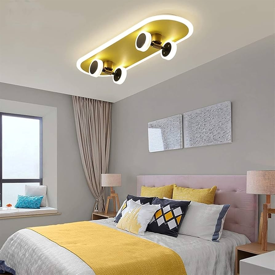 RoyaleGlow Dimmable LED Skateboard Ceiling Light for Modern Kid's Rooms