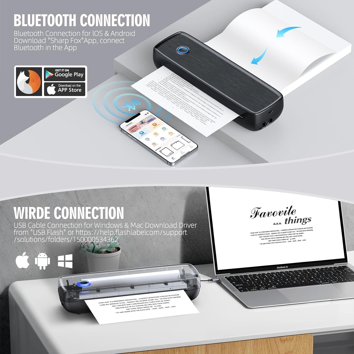 Royaleva Wireless Portable Inkless Thermal Printer Compact
