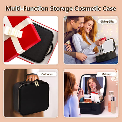 RoyaleGlow Makeup Bag with Mirror and Lights for Travel