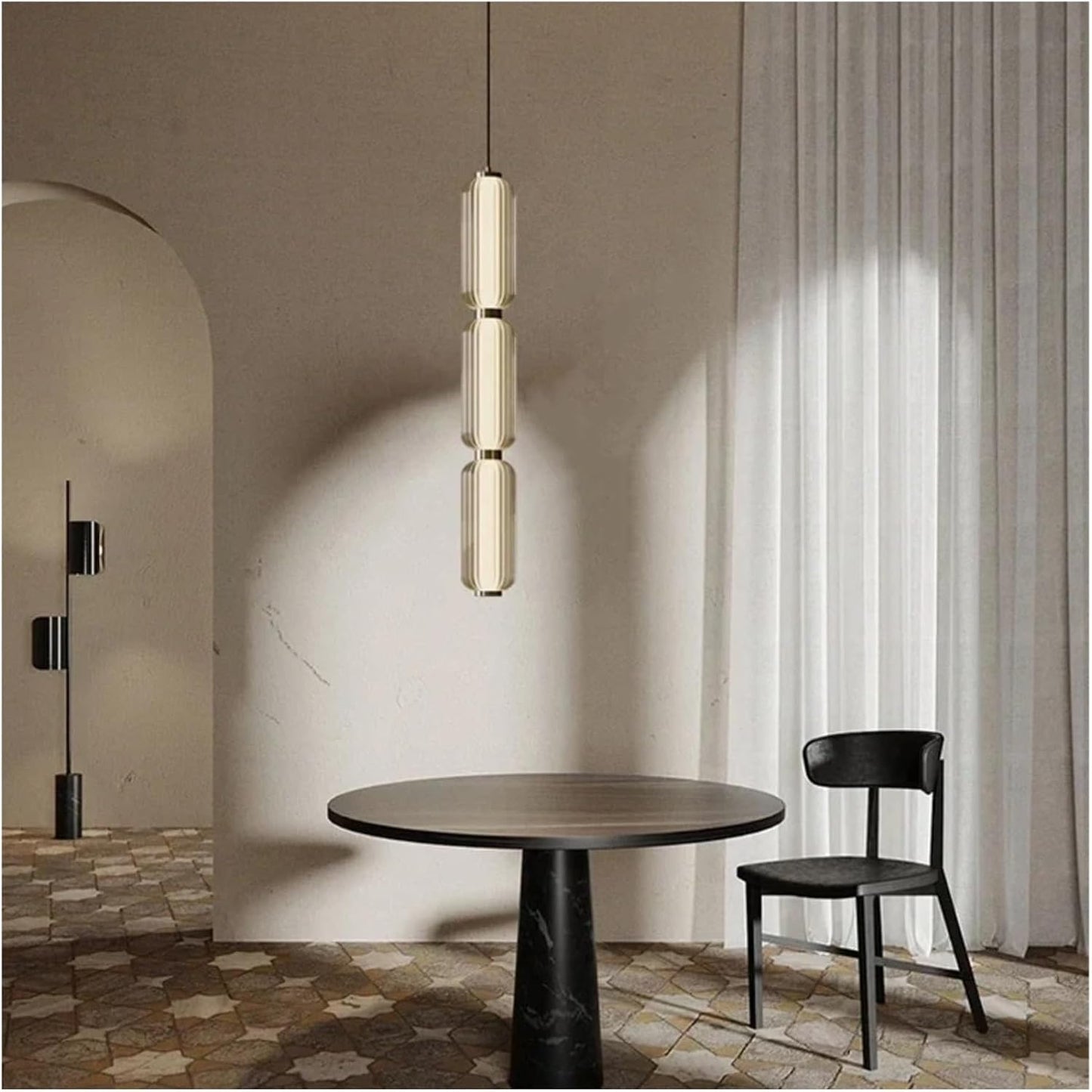 RoyaleGlow Modern Ribbed Glass Pendant Light - Brushed Gold Linear Cylinder Hanging Lamp