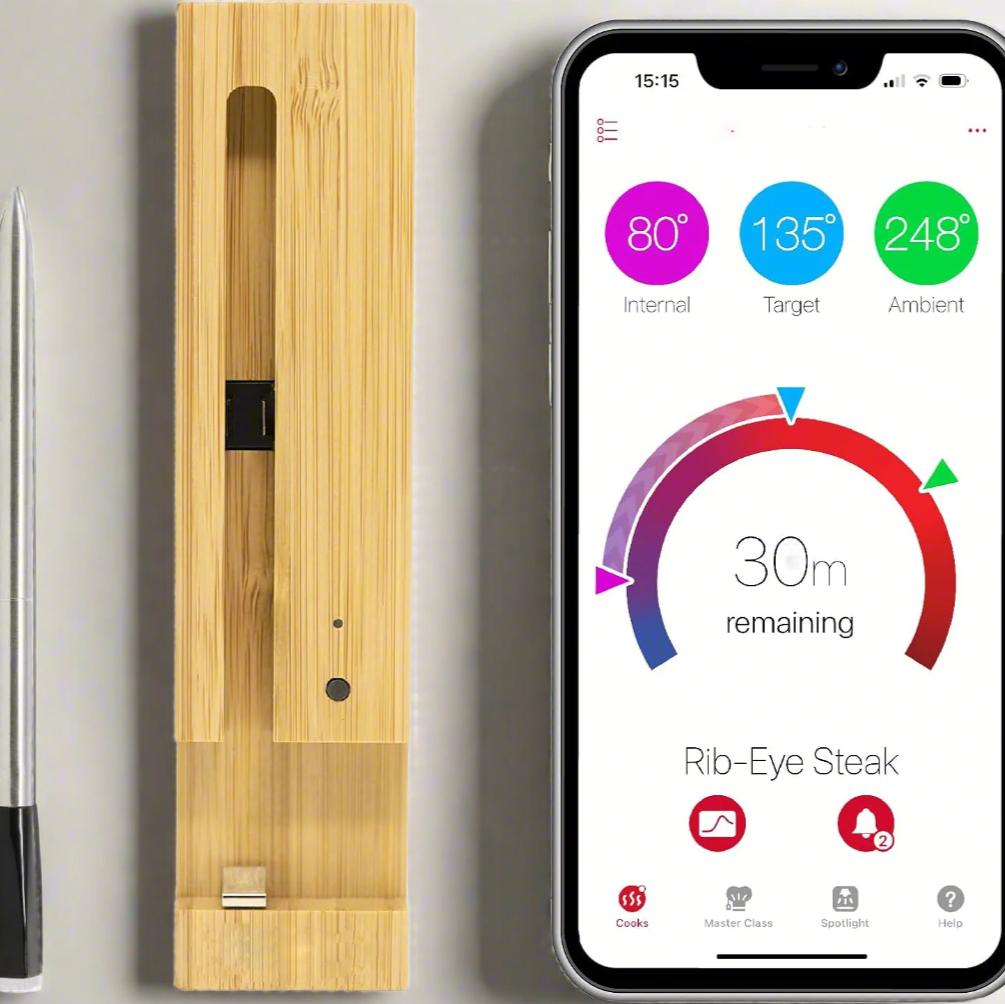 Wireless Smart Meat Thermometer – Bluetooth 5 Long-Range Cooking Probe with Dual Sensors & Mobile App Integration