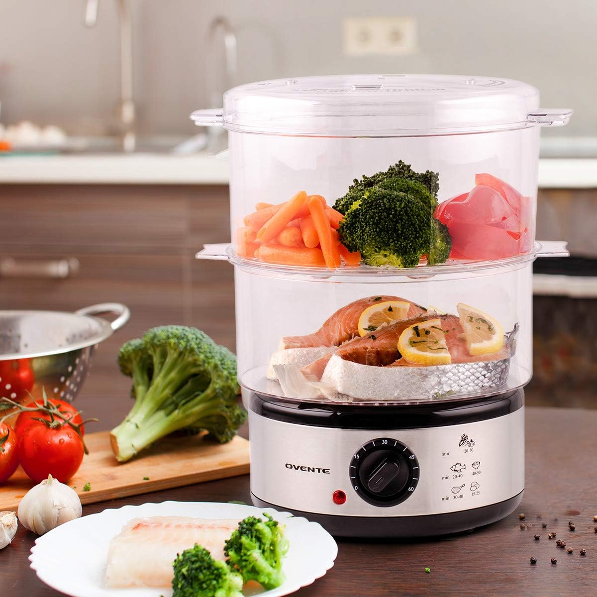 RoyaleGlow Electric Vegetable Steamer 13.7 Quart Capacity