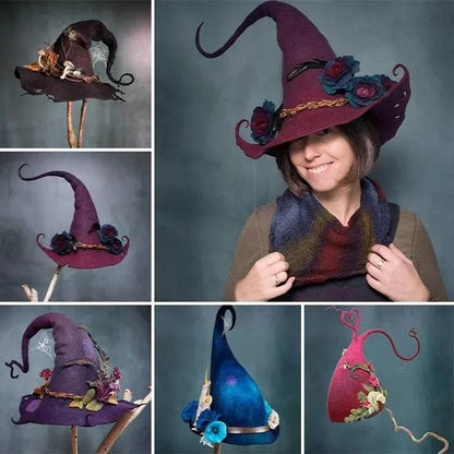 RoyaleGlow Halloween Party Felt Witch Hats for Adults
