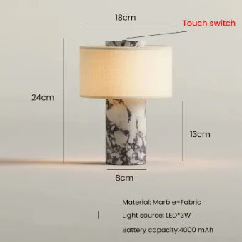 RoyaleGlow Portable Marble & Linen LED Lamp - Cordless Rechargeable Table Light