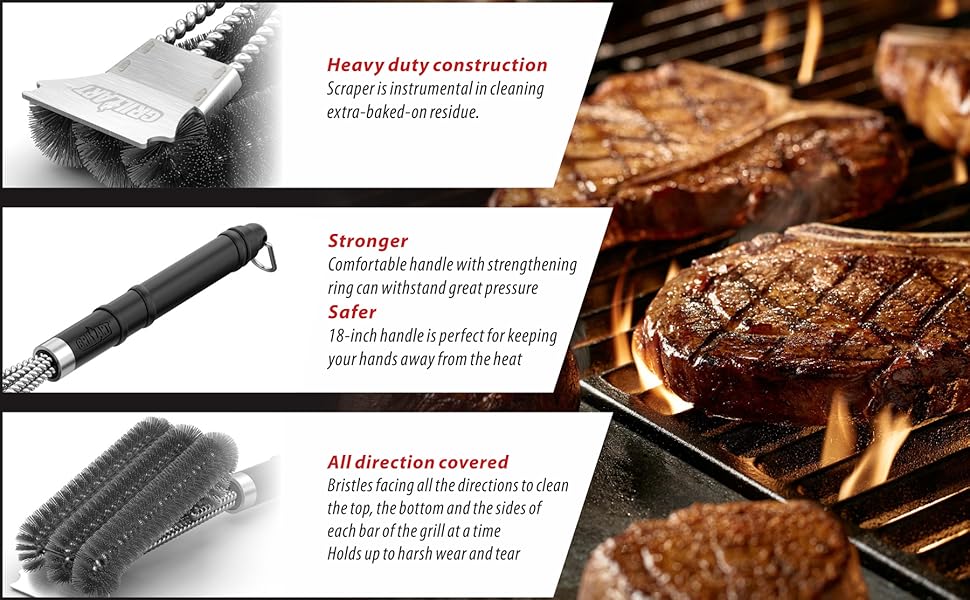Royaleva 18-Inch Grill Brush with 360-Degree Bristle Design