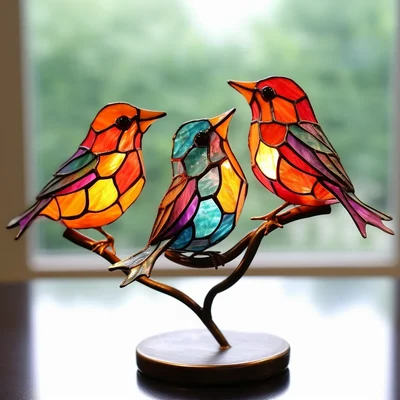 Luxora Colorful Birds on Branch Desktop Ornaments Decor