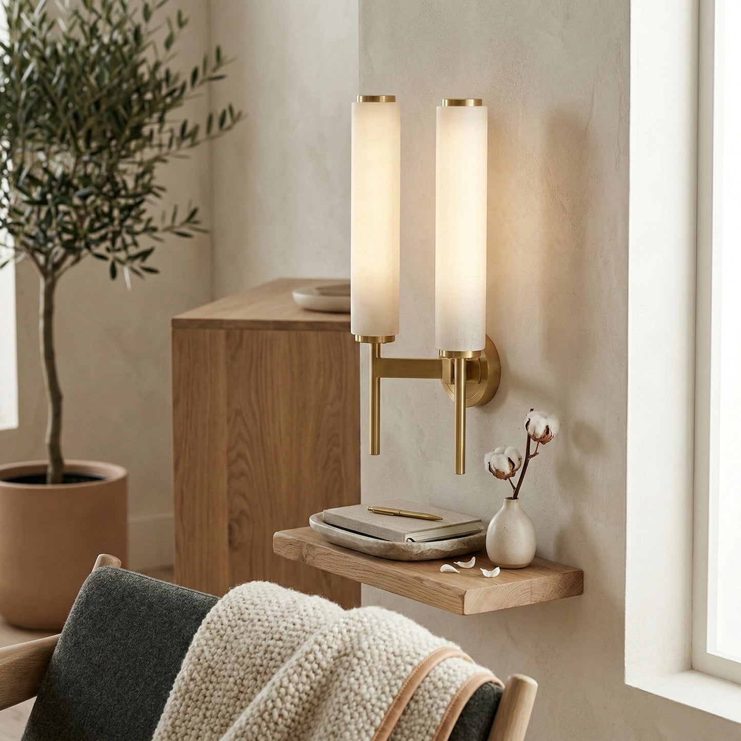LuxRoyale Spanish Marble Wall Sconce - All Copper Minimalist Wall Light