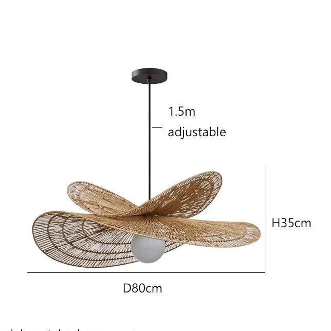 LuxRoyale Handwoven Rattan Pendant Light-Organic Petal Design Ceiling Lamp