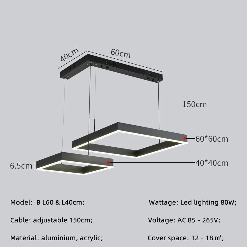RoyaleGlow Modern Square LED Chandelier for Living Room, Dining Room & Kitchen Island