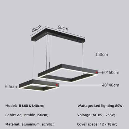 RoyaleGlow Modern Square LED Chandelier for Living Room, Dining Room & Kitchen Island