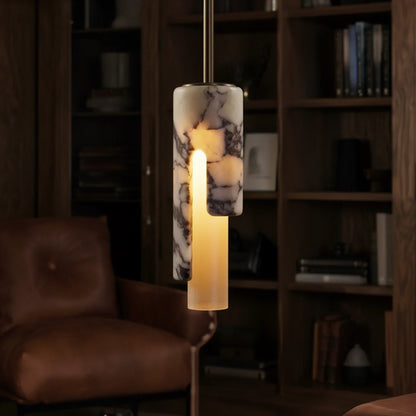 RoyaleGlow Marble Cylinder Pendant Light - Modern Natural Stone Hanging Lamp