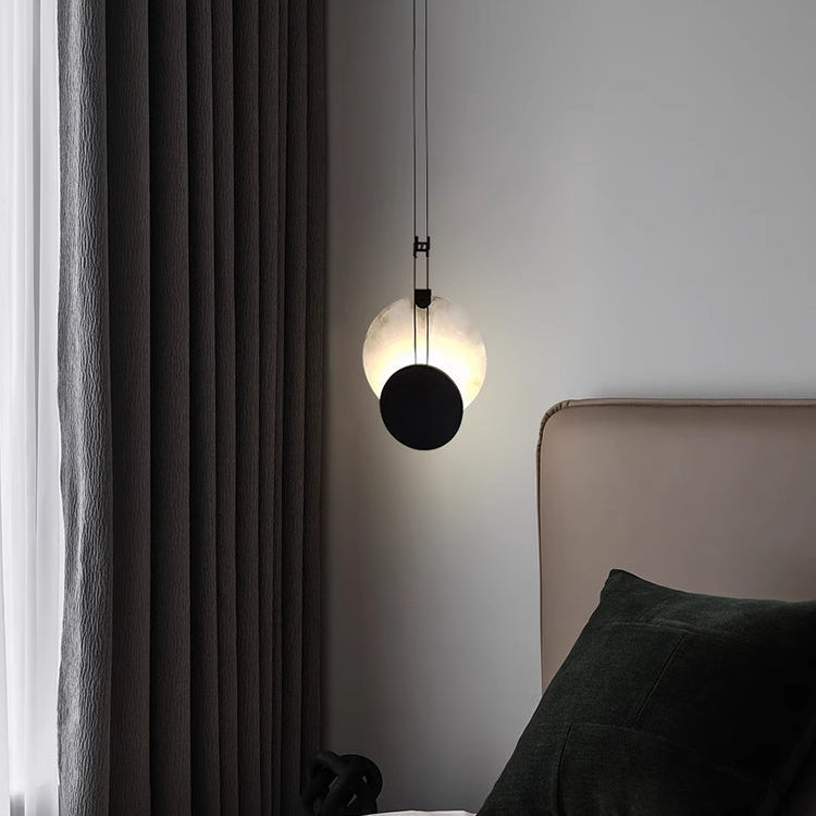 LuxRoyale Luna Alabaster LED Pendant Light-Black & White Disc Design