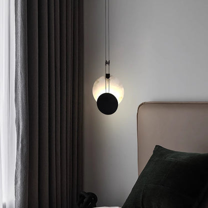 LuxRoyale Luna Alabaster LED Pendant Light-Black & White Disc Design