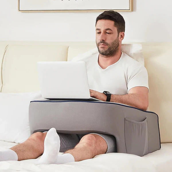 Ergonomic Memory Foam Laptop Reading Pillow – Portable Lap Desk with Device Slot, Non-Slip Base & Removable Cover for Bed, Couch, or Travel