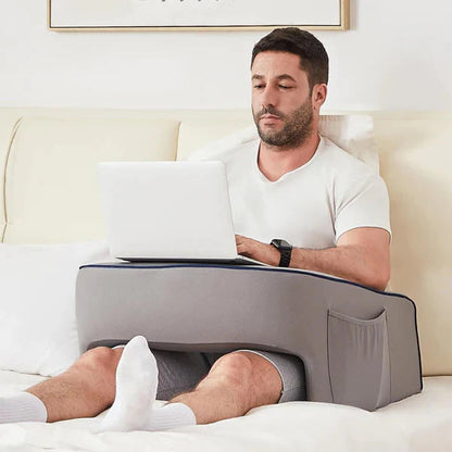 Ergonomic Memory Foam Laptop Reading Pillow – Portable Lap Desk with Device Slot, Non-Slip Base & Removable Cover for Bed, Couch, or Travel