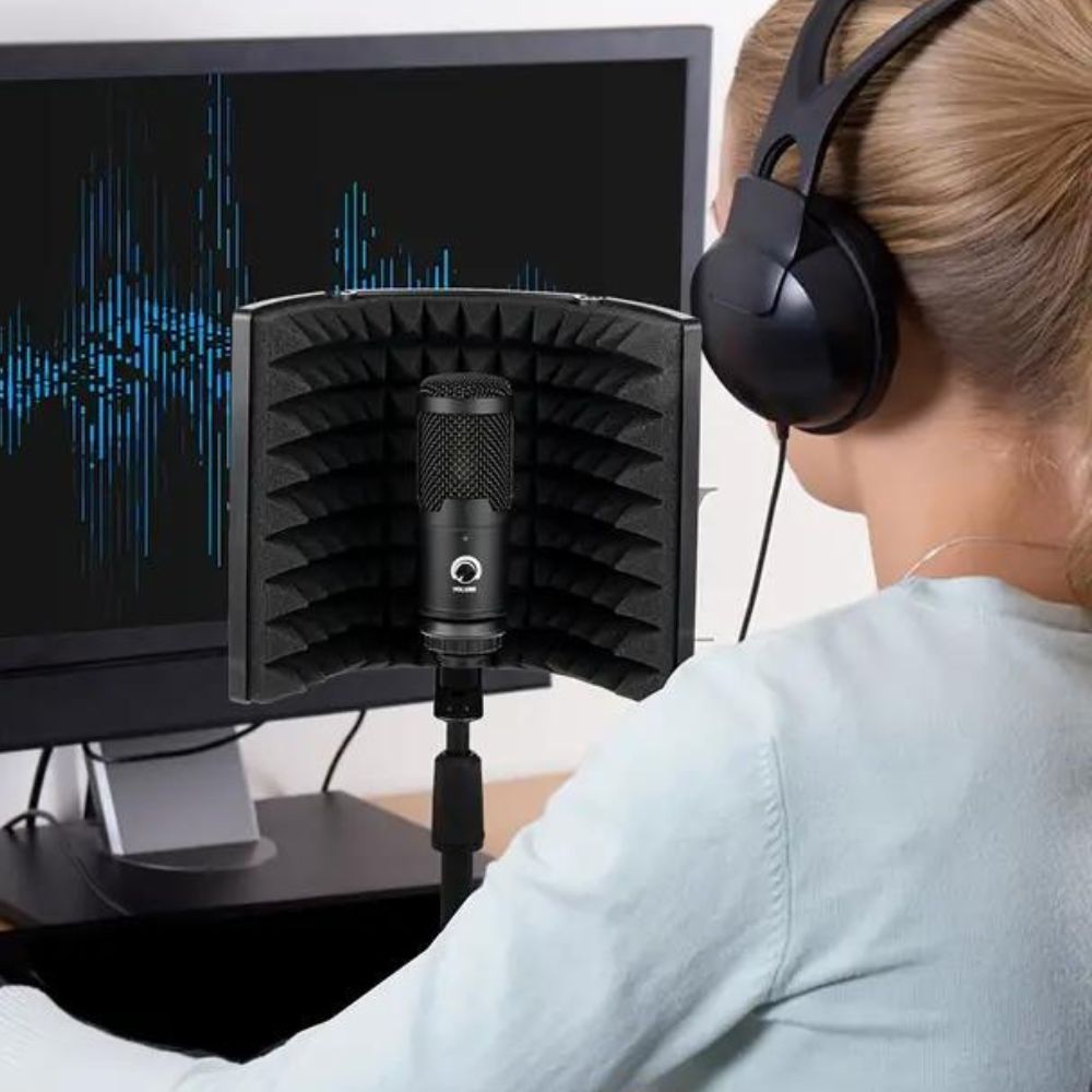 Portable sound isolation booth for professional-quality voice recording. Features superior soundproofing, acoustic panels, adjustable lighting, and noise reduction. Ideal for voice-over artists, podcasters, and musicians.