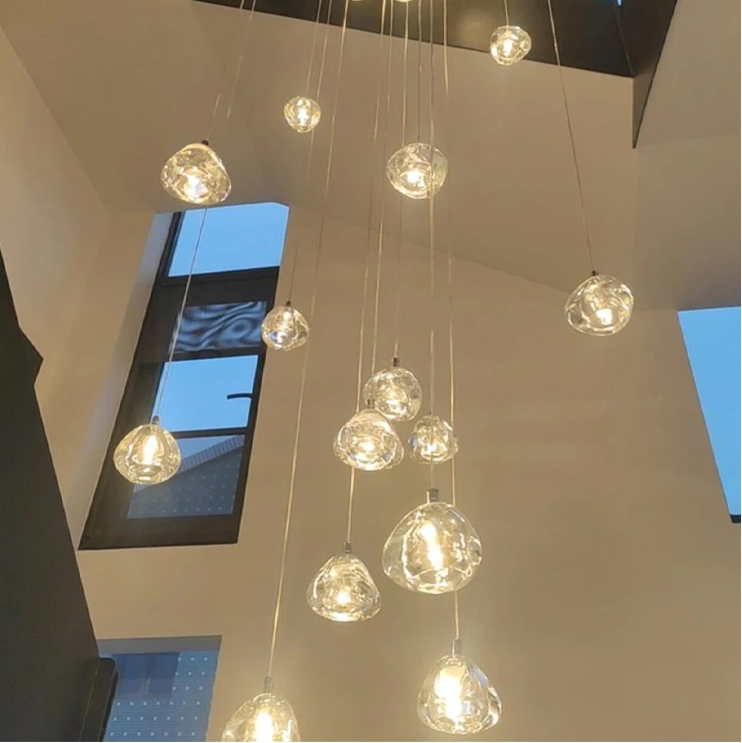 LuxRoyale Cascading Crystal Drop Chandelier for Staircase Entryway Lighting
