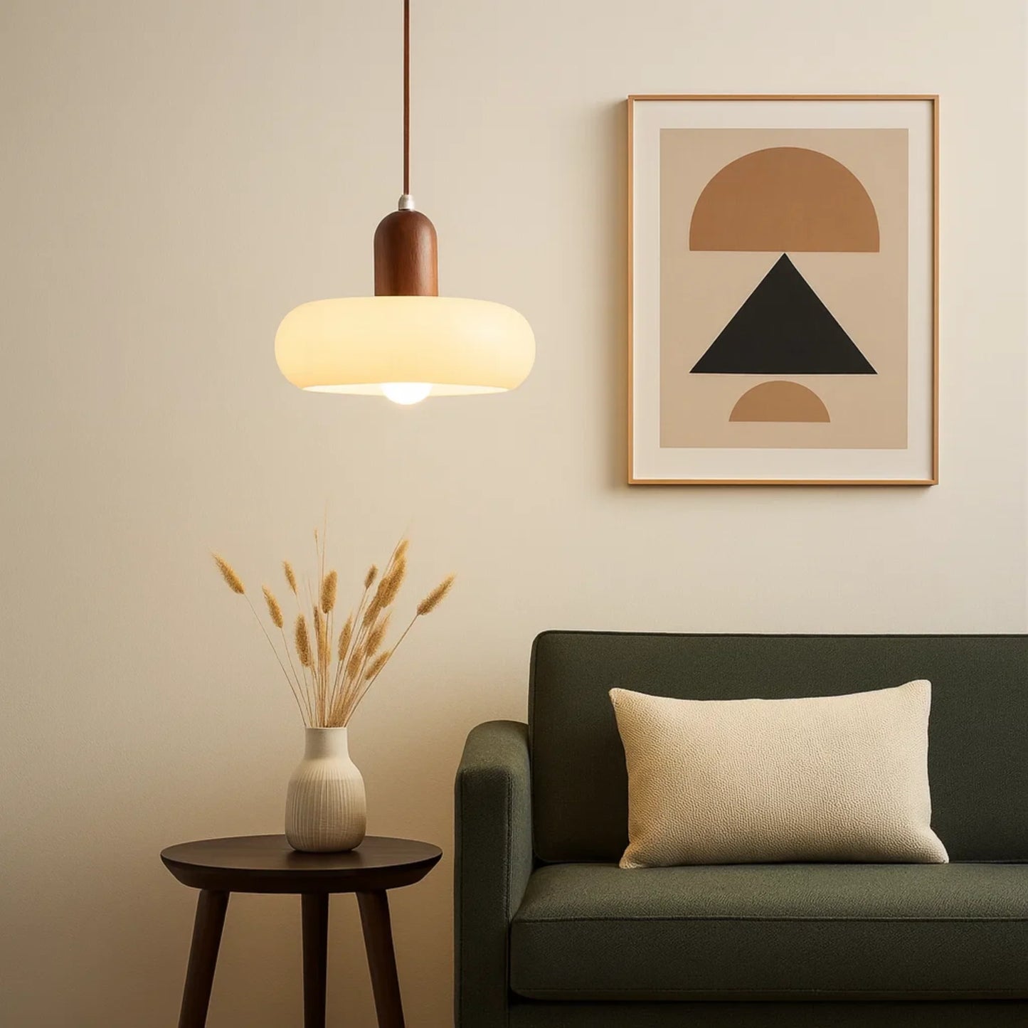 RoyaleGlow Nordic Minimalist Glass Pendant Light with Wood Accent for Dining