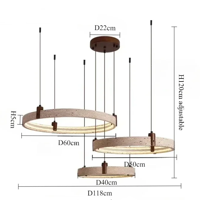Royelux Modern Circular Travertine Chandelier with LED Light for Dining Room, Living Room