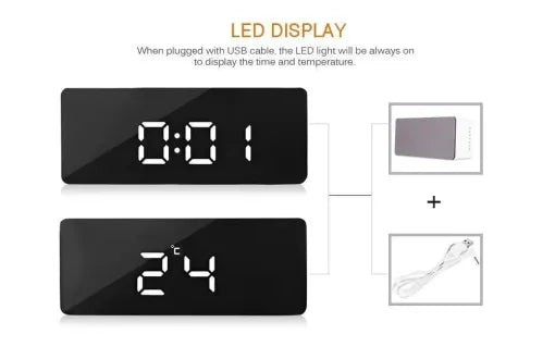 Royaleva Digital Alarm Clock Smart Mirror Desktop Bedside Nightlight